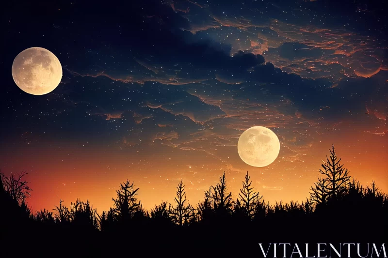 Moonlit Landscape: A Romantic and Dreamy Atmosphere AI Image