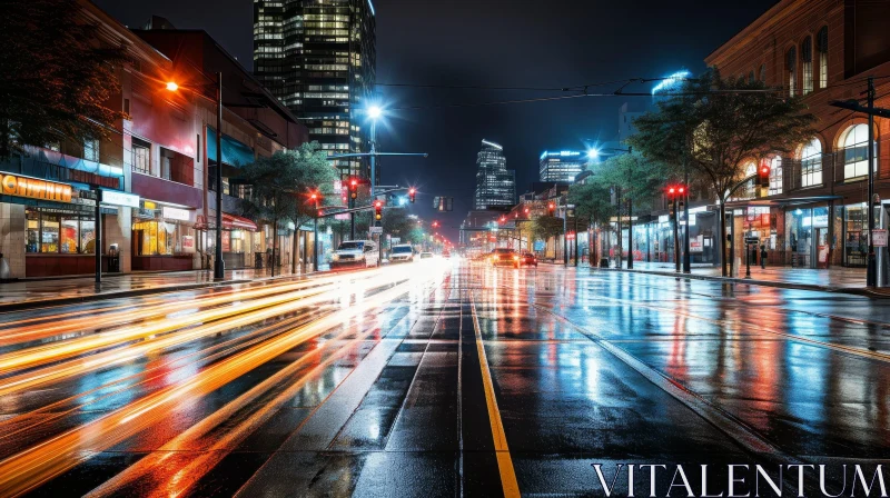 Mysterious Night Cityscape with Blurred City Lights AI Image