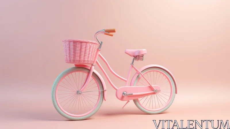 Pink Bicycle 3D Illustration with Wicker Basket AI Image