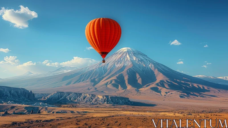 Red Hot Air Balloon Over Snowy Mountains | Serene Nature View AI Image
