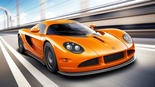 Speedy Orange Sports Car on Asphalt Road with Urban Background