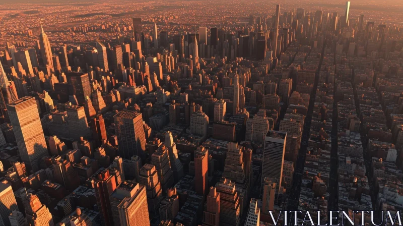 Sunset Aerial View of Manhattan, New York City AI Image