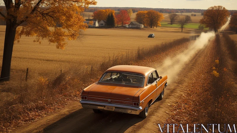 Vintage Muscle Car Driving on Rural Road AI Image