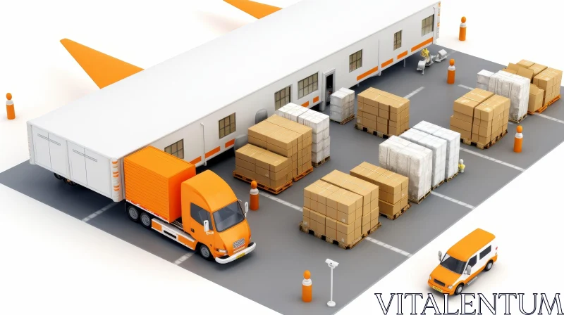 Warehouse Scene with Truck, Van, and Workers AI Image