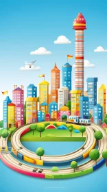 Whimsical City Illustration with Skyscrapers