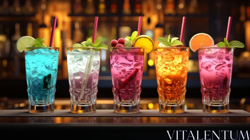 Colorful Cocktails on Bar Counter AI Image