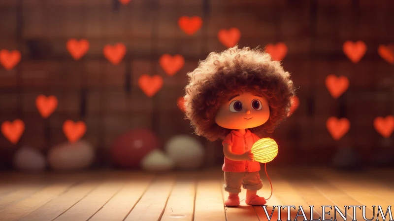 Cute Cartoon Child Holding Glowing Ball of Light AI Image