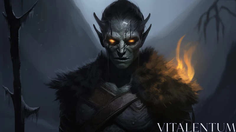 Dark Fantasy Half-Orc Portrait with Staff and Flame AI Image