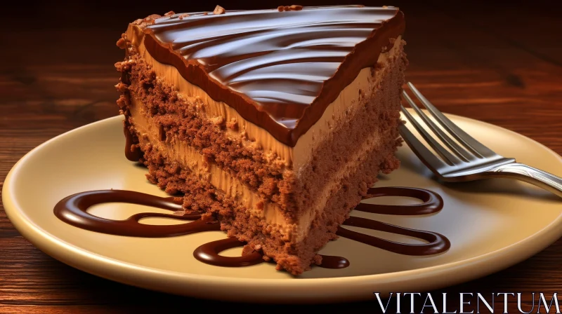 Delicious Chocolate Cake Slice on Plate AI Image