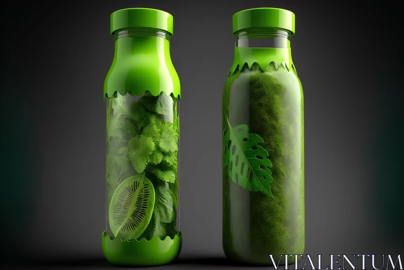 Green Bottles with Plants Inside - Photobashing and Pop-Culture Infused AI Image