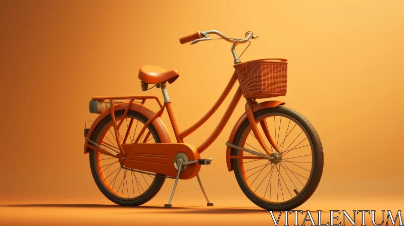 Orange Bicycle 3D Illustration with Basket on Orange Background AI Image