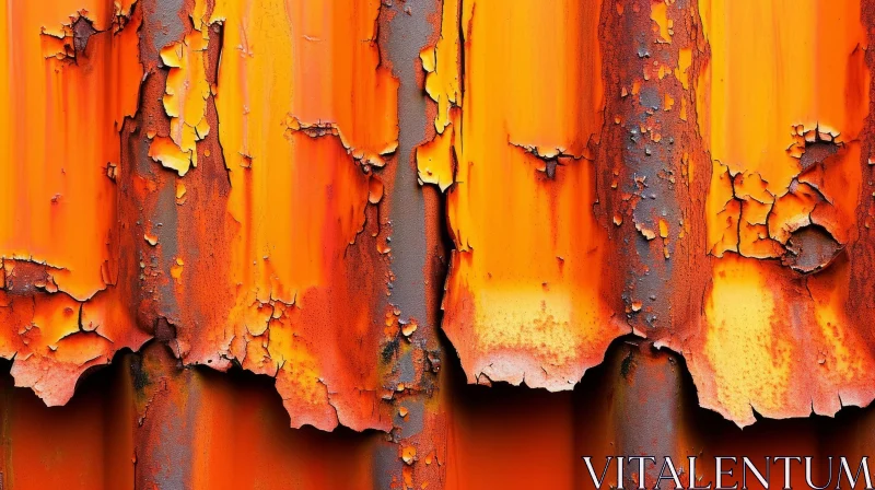 Weathered Rusty Metal Surface with Peeling Orange Paint AI Image
