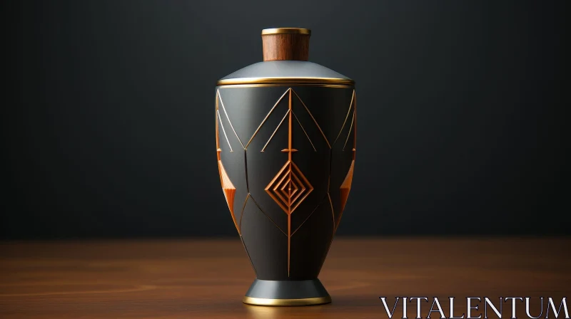 Black and Gold Geometric Vase - 3D Rendering AI Image