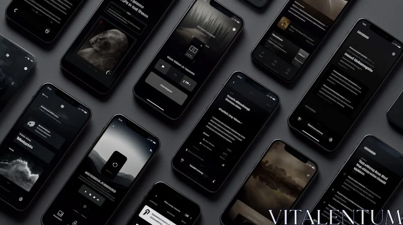 Black Mobile Phone Screenshots: Dark Themed Apps with Minimalist Design AI Image