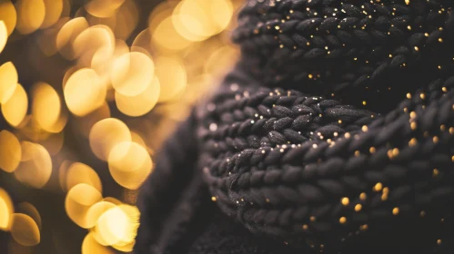 Black Wool Scarf with Gold Lurex - Close-up Fashion Photography