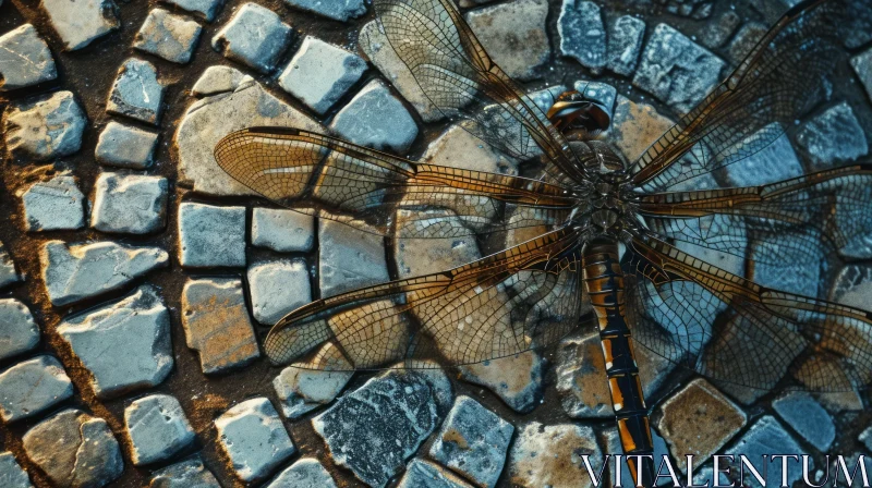 Captivating Dragonfly Close-Up on Stone Surface AI Image