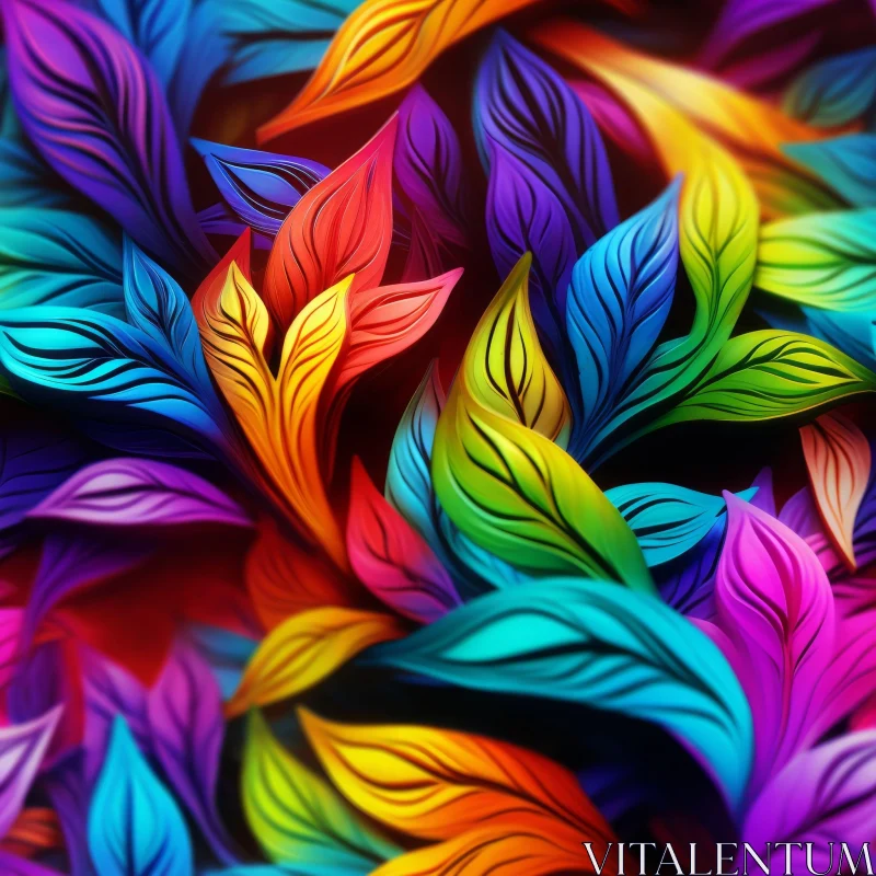 AI ART Colorful Abstract Leaves Pattern on Blue Background