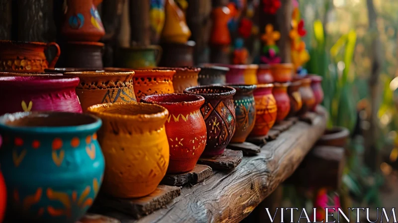 Colorful Clay Pots: A Captivating Close-Up AI Image