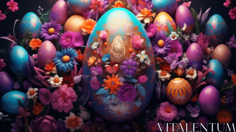 Colorful Easter Egg Amidst a Floral Wonderland AI Image