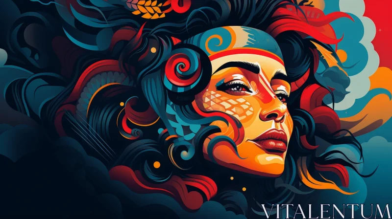 Colorful Woman Portrait with Headdress AI Image
