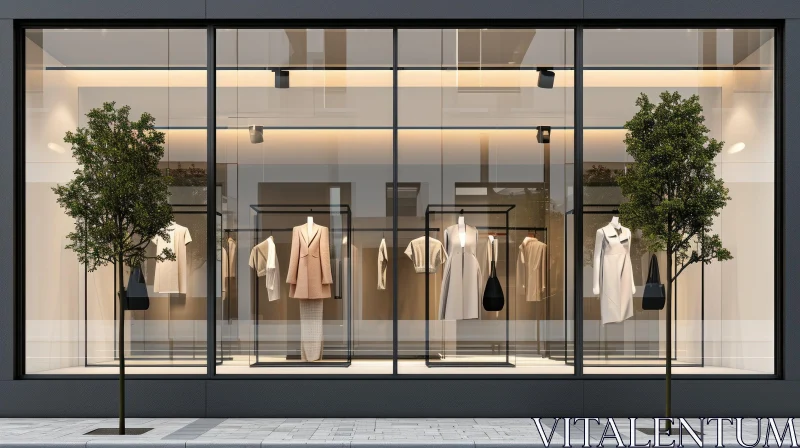 Contemporary Clothing Store Window Display | Fashion Showcase AI Image