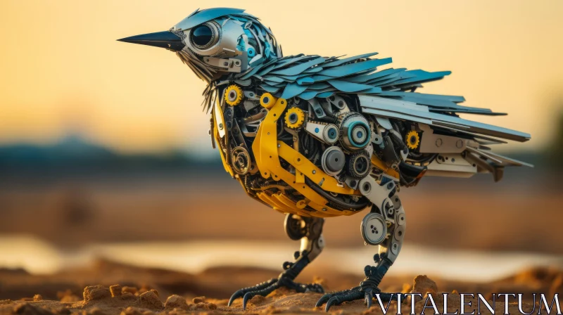 Cybernetic Bird in Australian Landscape - Metallic Art AI Image