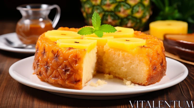 Delicious Pineapple Upside-Down Cake with Caramel Sauce | Food Photography AI Image