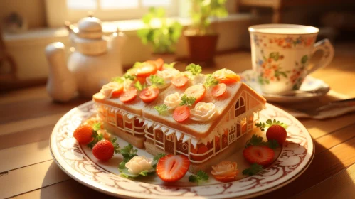 Delightful Sandwich Art: Bread, Cream Cheese, Strawberries, and Flowers