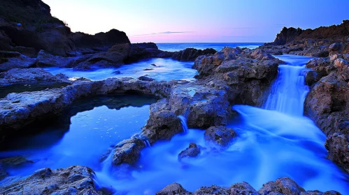 Seascape with Rocky Coast and Waterfall - A Breathtaking Natural Landscape