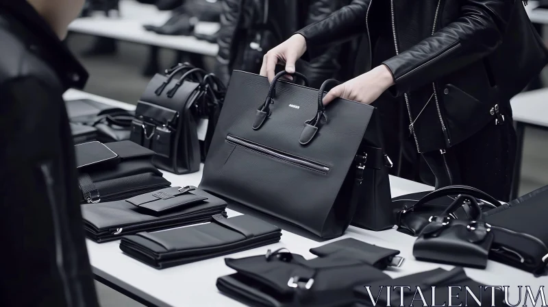 Timeless Elegance: Hands Holding Exquisite Black Leather Bag AI Image