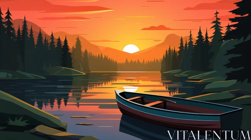 Tranquil Sunset Landscape with Lake and Mountains AI Image