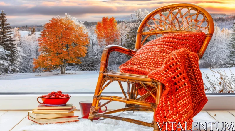 Winter Wonderland in Cozy Living Room AI Image