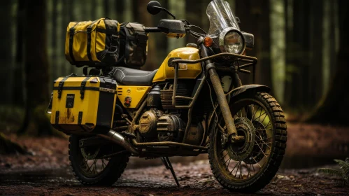 Yellow Royal Enfield Classic 350 Motorcycle in Forest