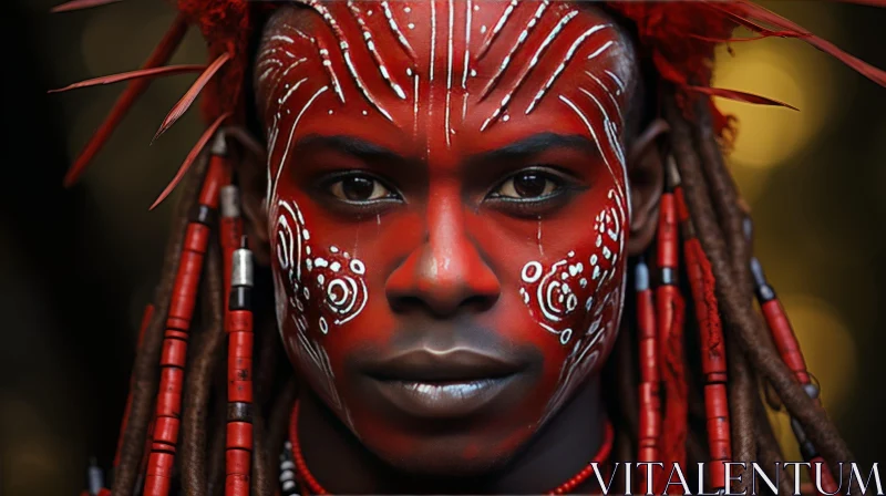 African Man Portrait with Traditional Headdress AI Image