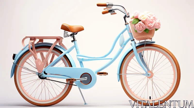 Blue Bicycle with Pink Roses on White Background AI Image