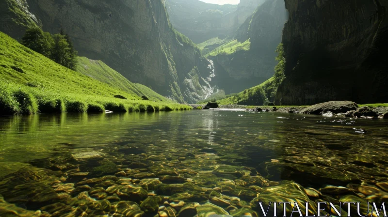 Breathtaking Mountain Landscape with River and Waterfall AI Image
