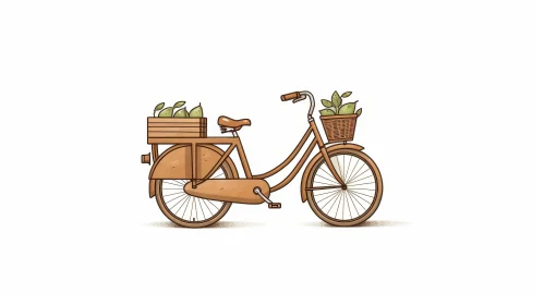 Brown Bicycle with Basket and Wooden Box | White Background
