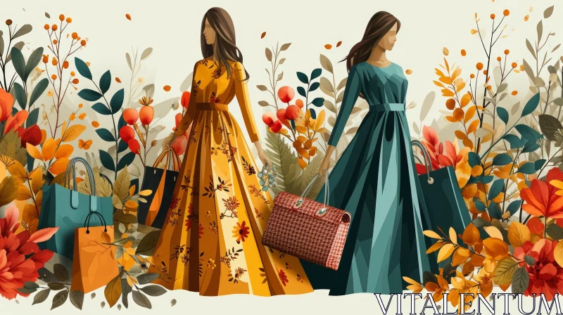 Captivating Digital Illustration of Women Walking in a Garden AI Image