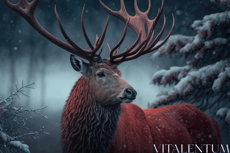 AI ART Captivating Red Deer in Snow: Realistic and Surrealistic Art
