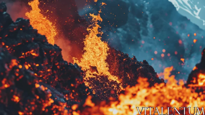 Captivating Volcanic Eruption: Molten Lava Flowing Down a Majestic Slope AI Image