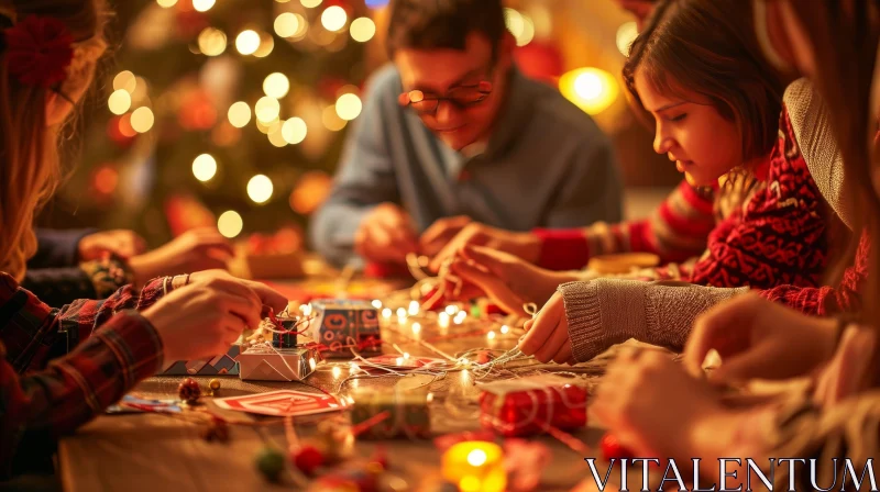 Capturing the Magic of Christmas: A Joyful Family Making Decorations AI Image