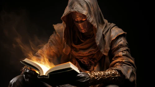 Dark Fantasy Cloaked Figure Reading Book
