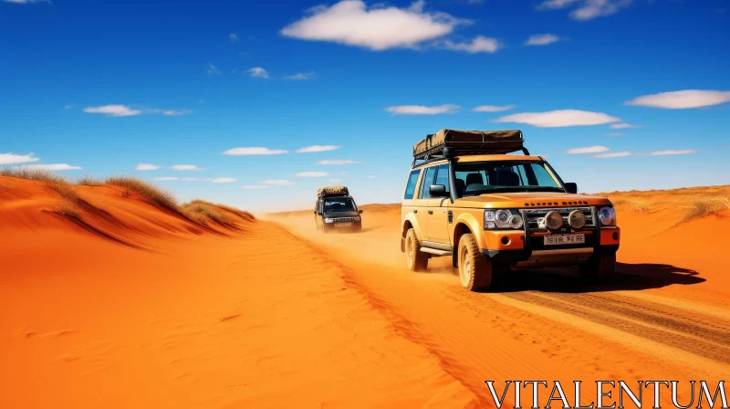 AI ART Desert Adventure: Orange and Black 4x4 Vehicles in Action
