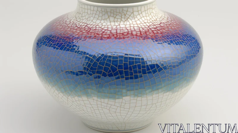 Exquisite Ceramic Vase with Crackled Glaze in Blue and Red AI Image