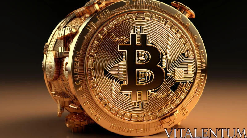 AI ART Golden Bitcoin Coin 3D Rendering