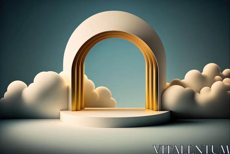 Golden Light Abstract: Clouds, Arch, Portal, and Stage AI Image