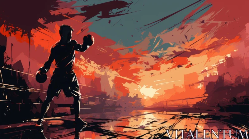 Intense Boxing Fighter Digital Painting AI Image