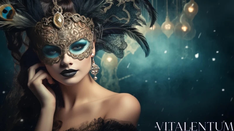 Intriguing Woman in Venetian Mask AI Image