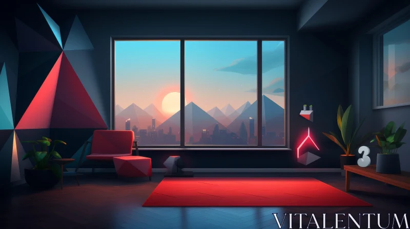 AI ART Modern Living Room with City Skyline View
