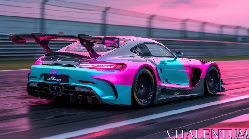 AI ART Pink and Blue Mercedes-AMG GT3 Race Car on Track